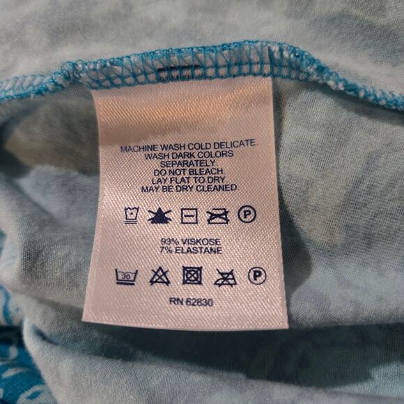 Lands End Paisley Draped Crossover V-Neck Short Sleeve Dress Size M Blue Stretch - Picture 7 of 10